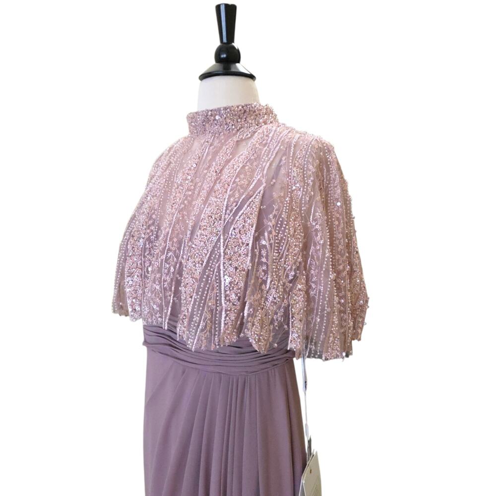 Mac Duggal 20467 Pink Rose Formal Gown Beaded Sequin Cape Chiffon Maxi Dress 16 - Picture 7 of 13